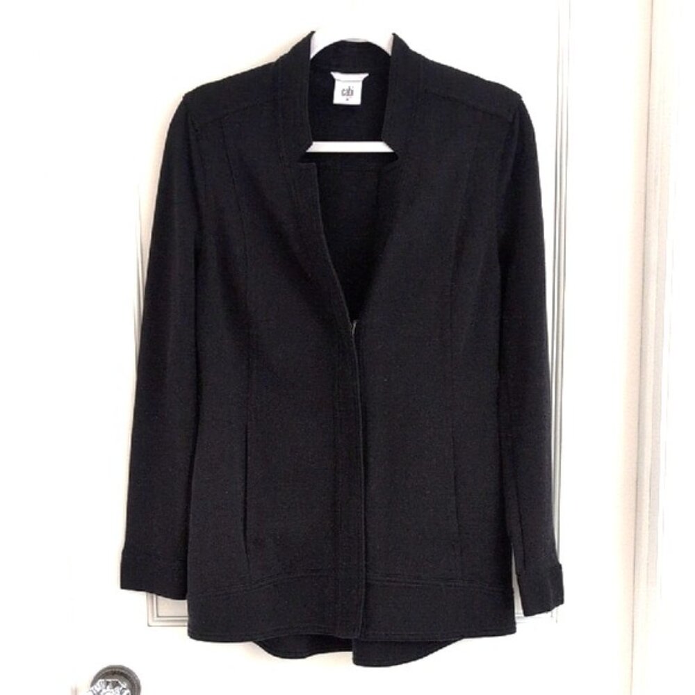 CAbi Around The Clock Full Zip Jacket #5480 M Black Cotton Blend Knit Stretch